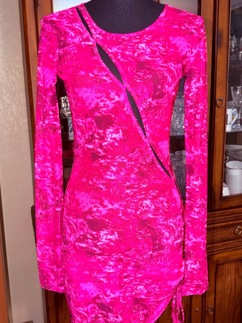 Hot Pink Tie-Dye Cutout Bodycon Dress